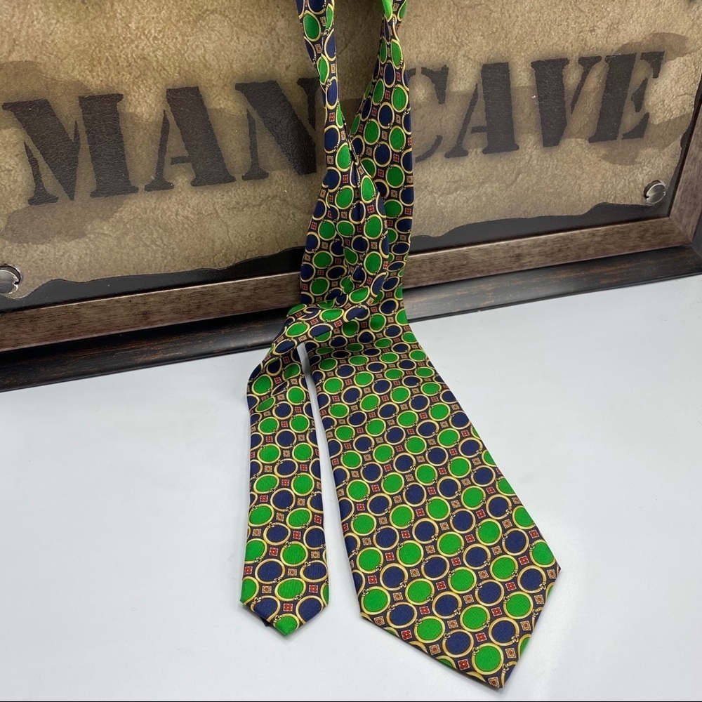 Burberry Green Navy Dot Silk Tie